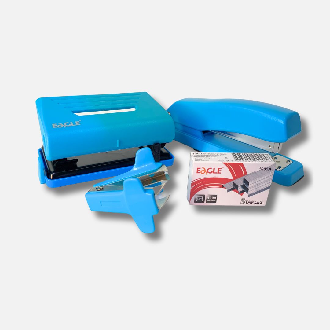 Pack Agrafador + Furador Eagle Neon Azul