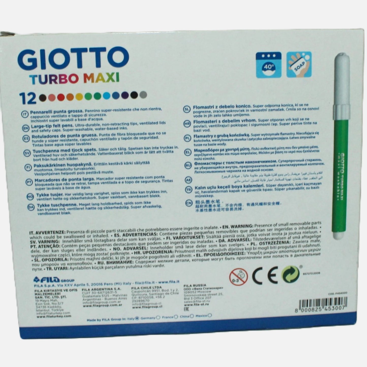 Marcadores de Feltro Giotto 12 Cores - Turbo Maxi Super Washable