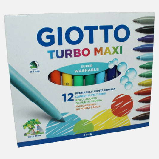 Marcadores de Feltro Giotto 12 Cores - Turbo Maxi Super Washable